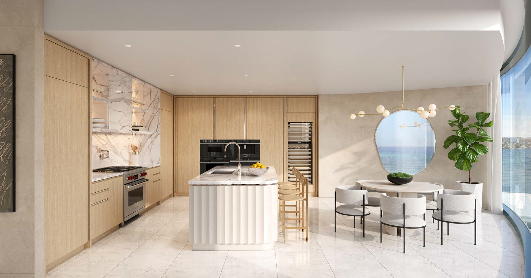 Rivage Bal Residences A & B Kitchen in air palette with stone flooring