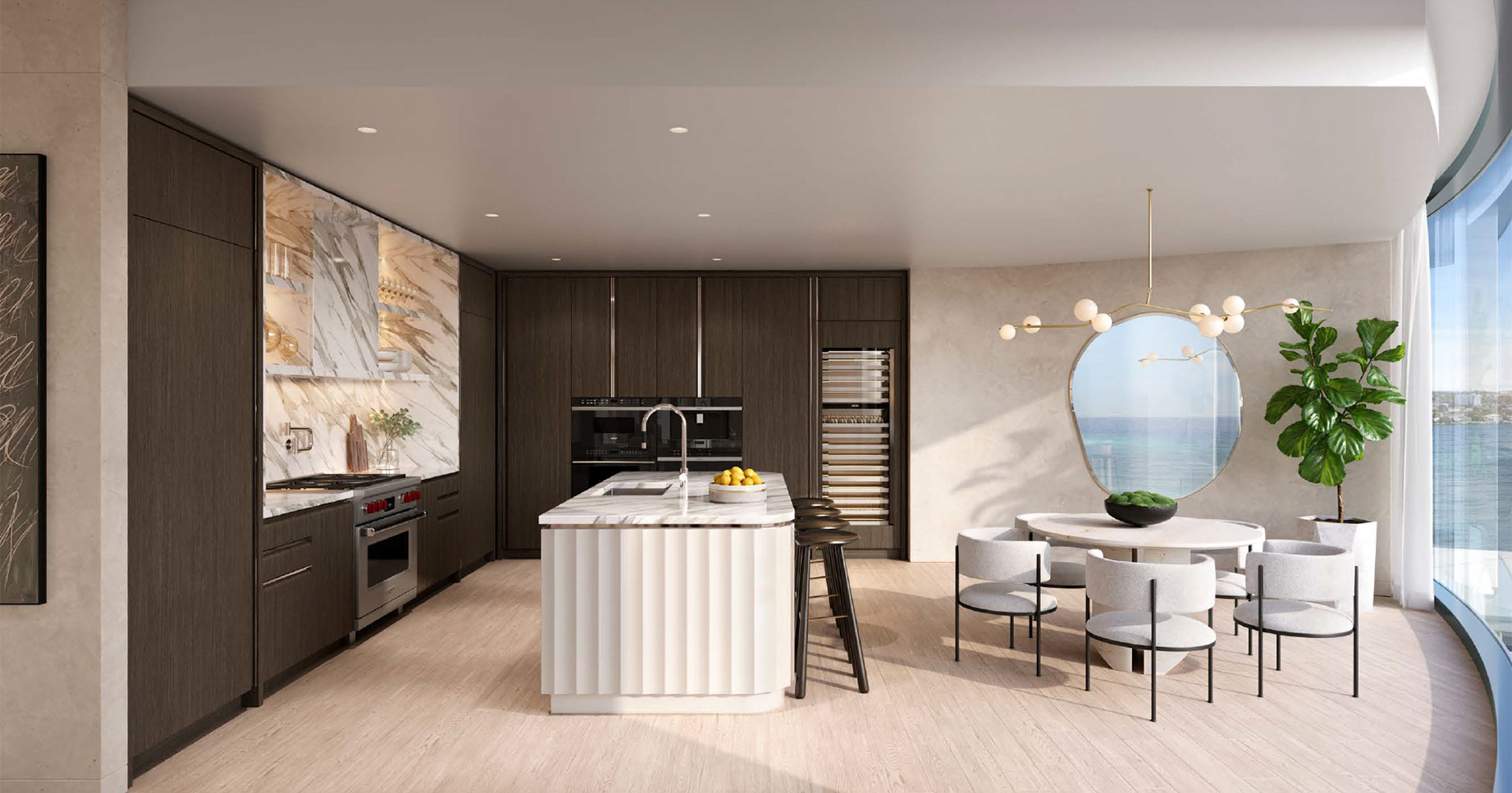 Rivage Bal Residences A & B Kitchen in earth palette with wood flooring