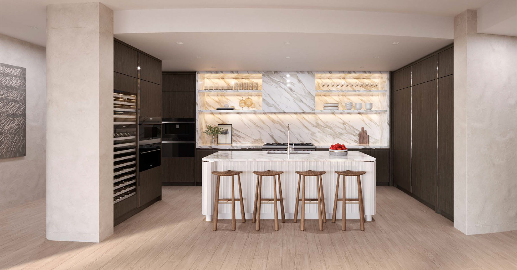 Rivage Bal Residence C Kitchen in earth palette with wood flooring
